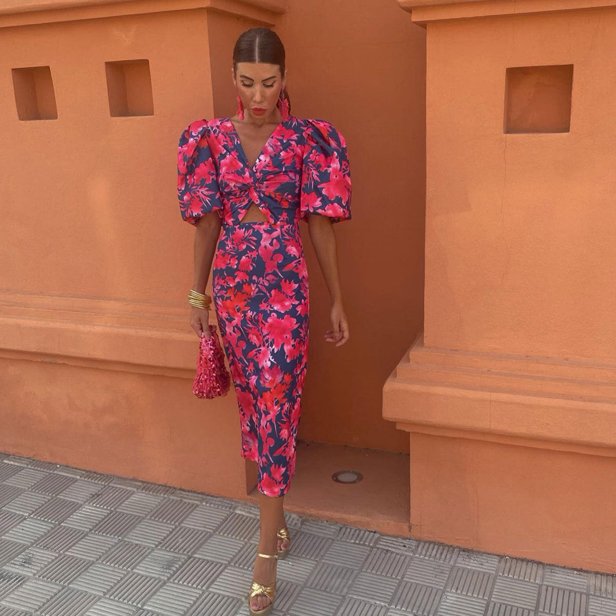 Alina™ | Sukienka Midi z Plisowanymi Rękawami