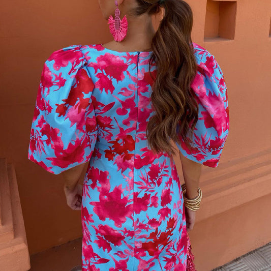 Alina™ | Sukienka Midi z Plisowanymi Rękawami