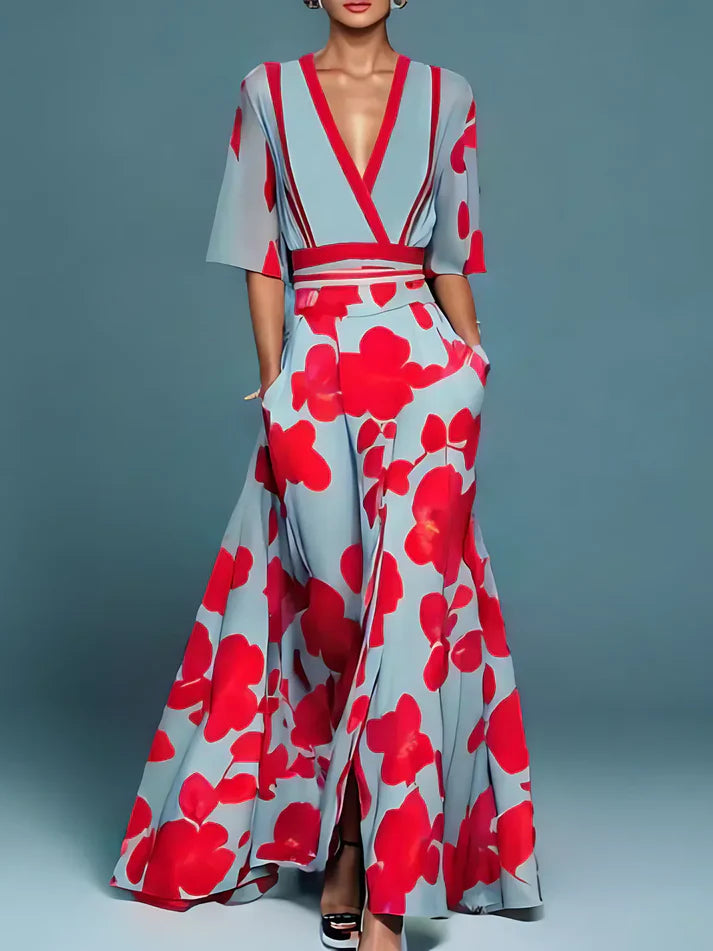 Noemi V-neck Split Flower Dress