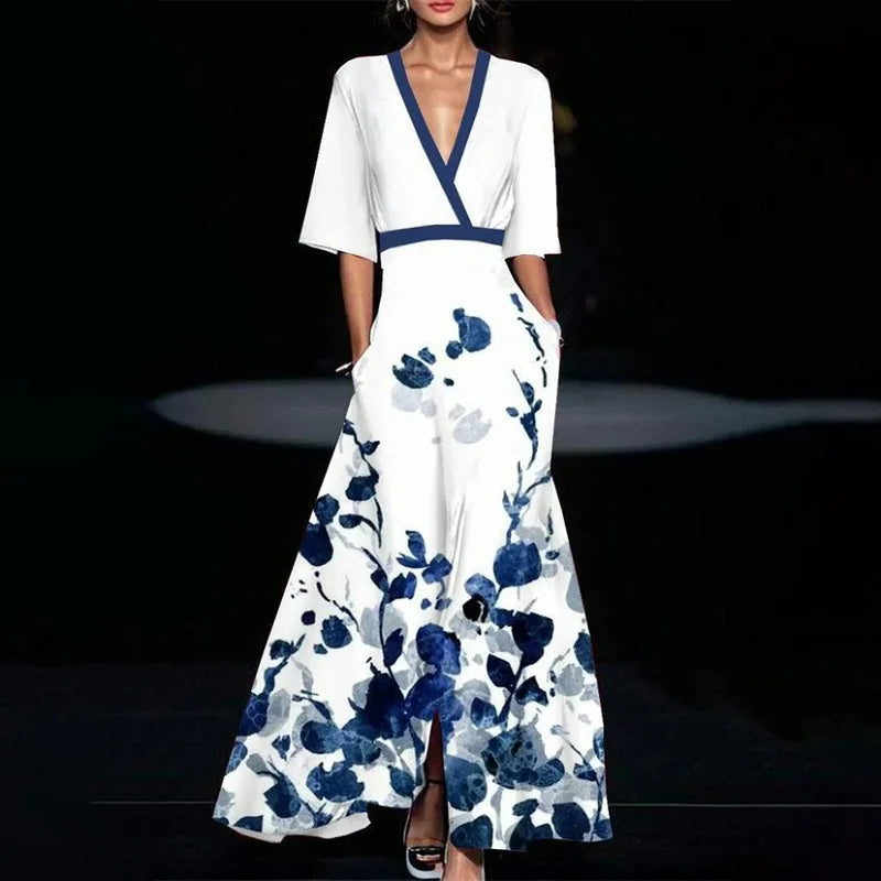 Noemi V-neck Split Flower Dress