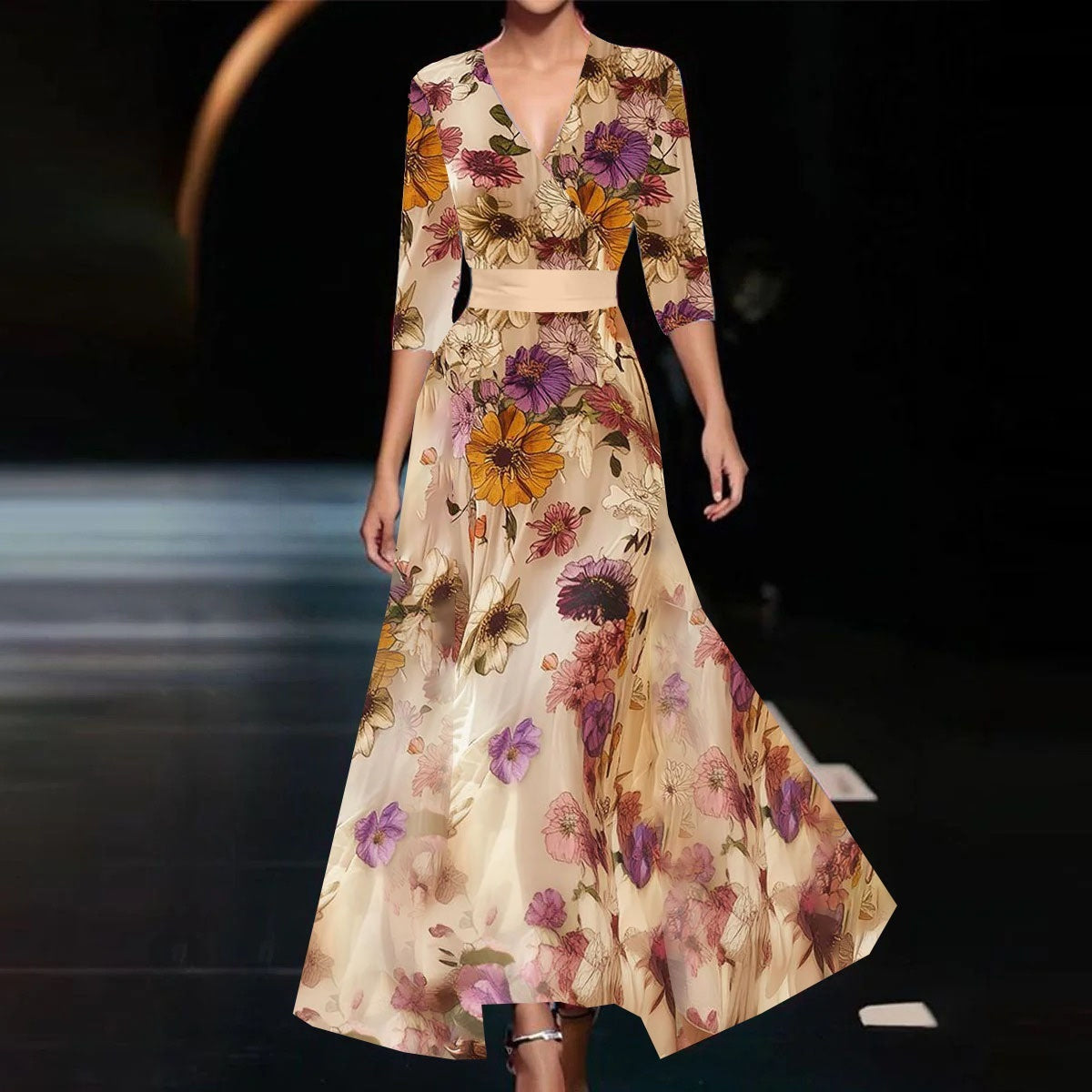 Noemi V-neck Split Flower Dress
