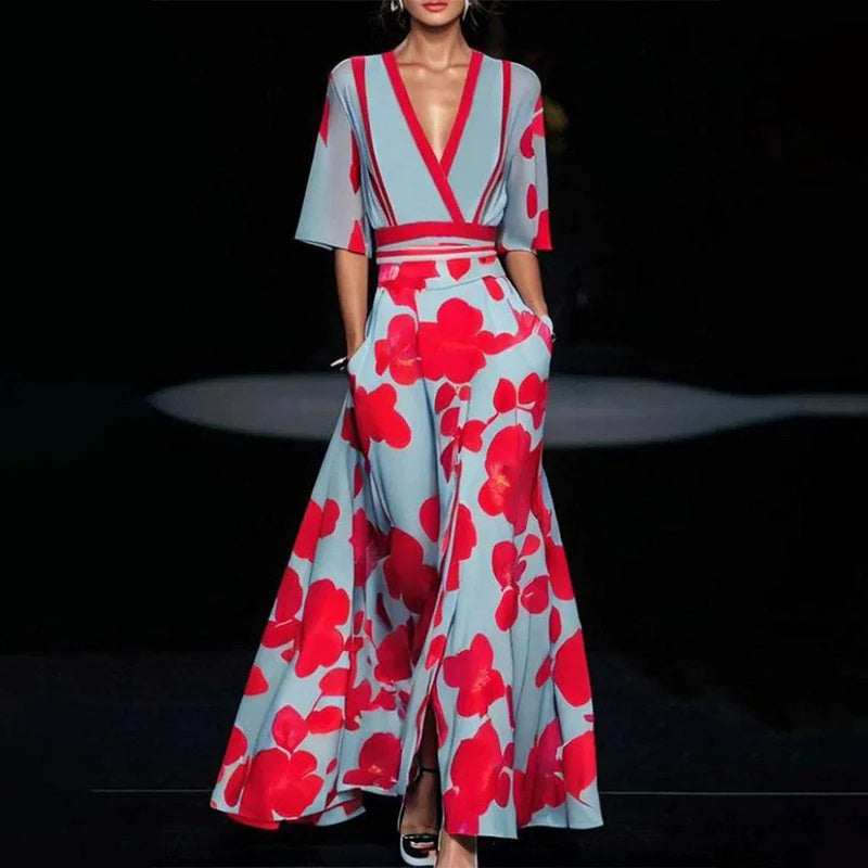 Noemi V-neck Split Flower Dress