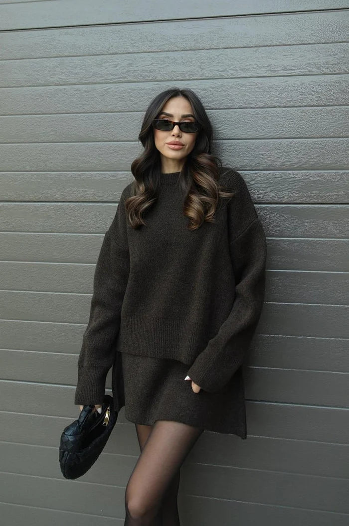 Beata | Komplet Dzianinowy – Sweter + Spódnica